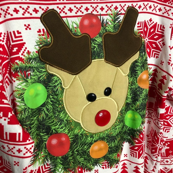 Mad Engine men’s reindeer & wreaths ugly Christmas sweater (sweatshirt) sz large - Picture 2 of 10